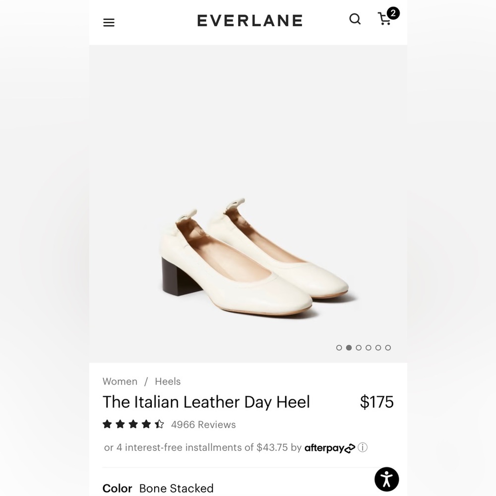 Everlane The Italian Leather Day Heel  Color Bone. Size 7